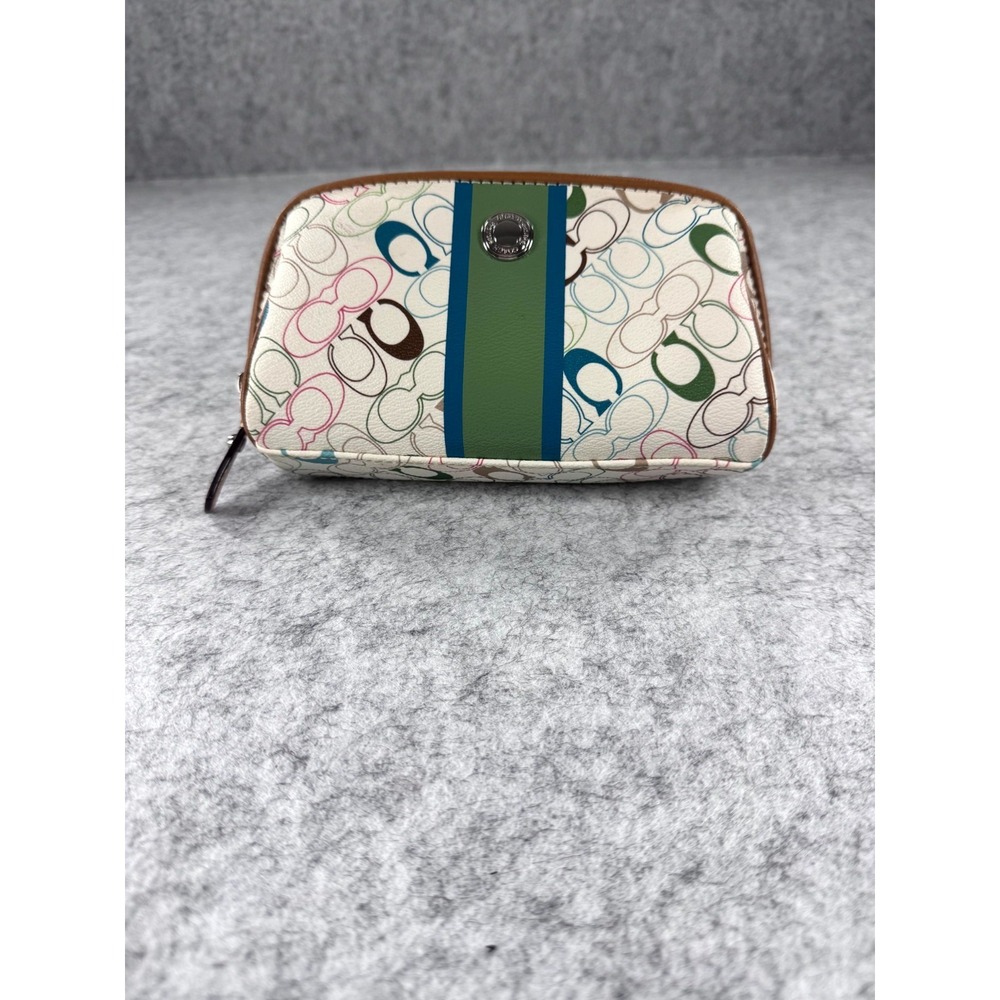 Coach‎ Multicolor Signature C Cosmetic Bag Women's White Coated Canvas Pouch